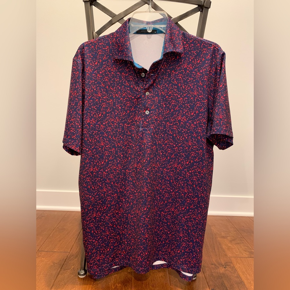 Greyson Size M men’s polo shirt. Navy/red